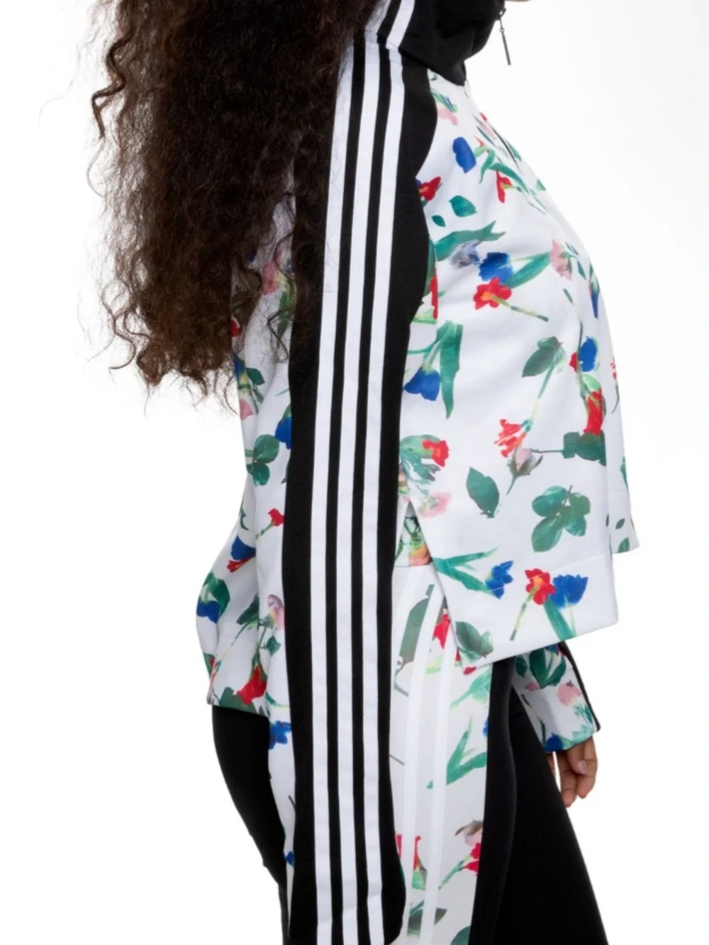 adidas White Floral Track Jacket with Black Stripes - Picture 4 of 4